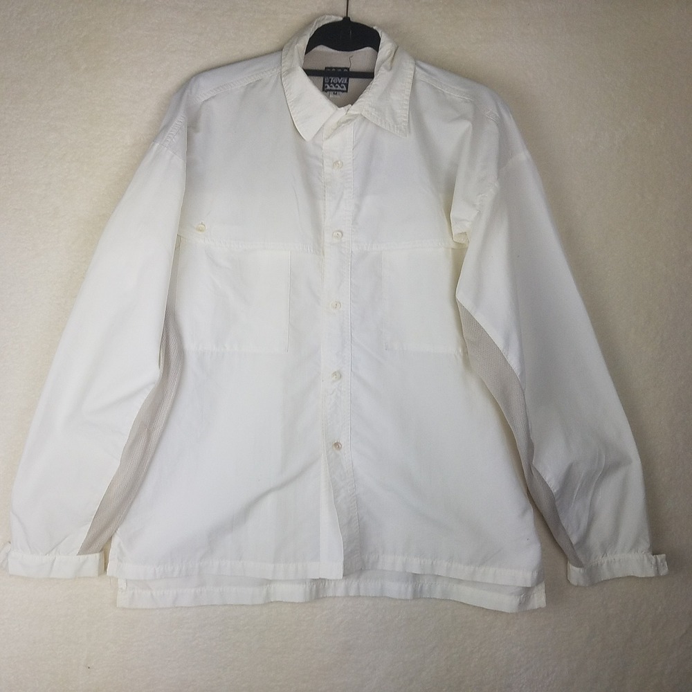 Teva Fishing Shirt Mens Medium White Good Vented Mesh Nylon Hiking Made in USA‎